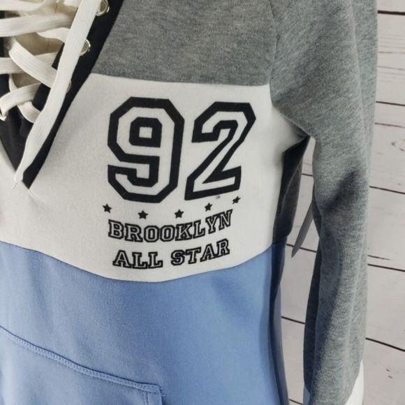 NYC 92 Brooklyn All‎ Stars Tri Color Colorblock Corset Hooded Sweater Medium - Picture 4 of 7